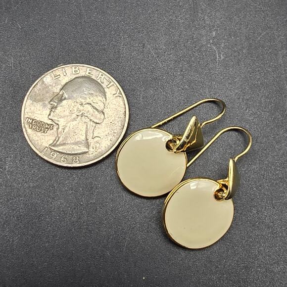 AAI Cream Enamel Earring Geometric Gold Tone Dangle Drop - Picture 2 of 6